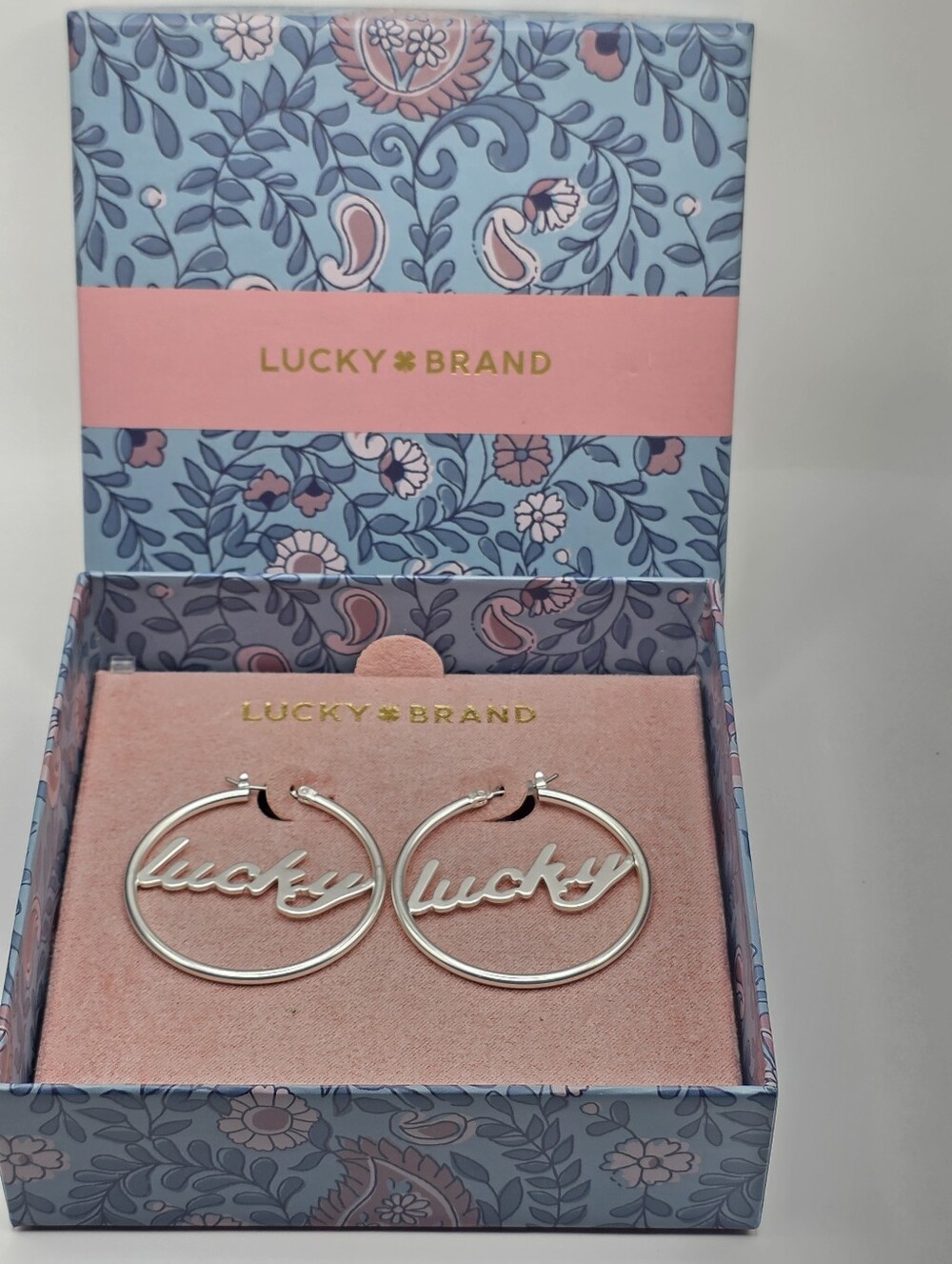 Lucky Brand Silver Script Hoop Earrings